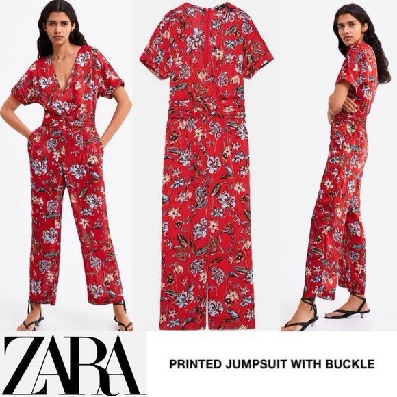 Zara Red Floral Jumpsuit - Picture 2 of 8